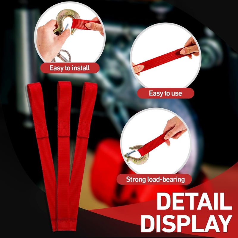 Wowangce 3 Pcs Winch Hook Pull Straps 1 Inch Wide 12 Inches Long Hook Strap Nylon Winch Strap for Cable Rope, Red - Image 3